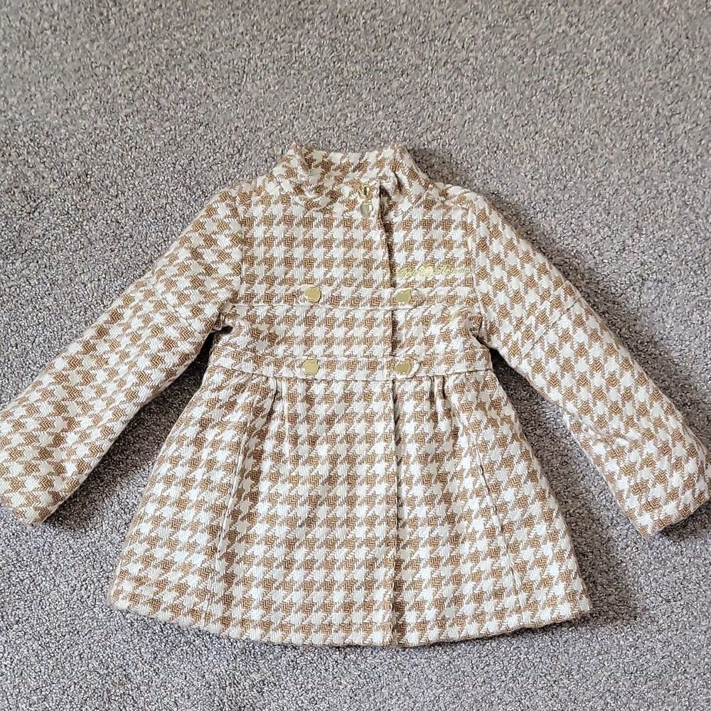 Apple Bottoms Girls Houndstooth Peacoat Tan White Double-Breasted Size 4